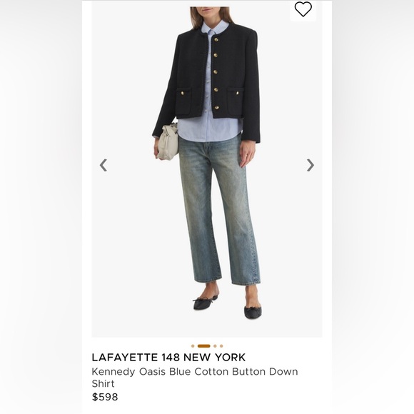 Lafayette 148 New York Blue and White Striped Shirt - Picture 2 of 16